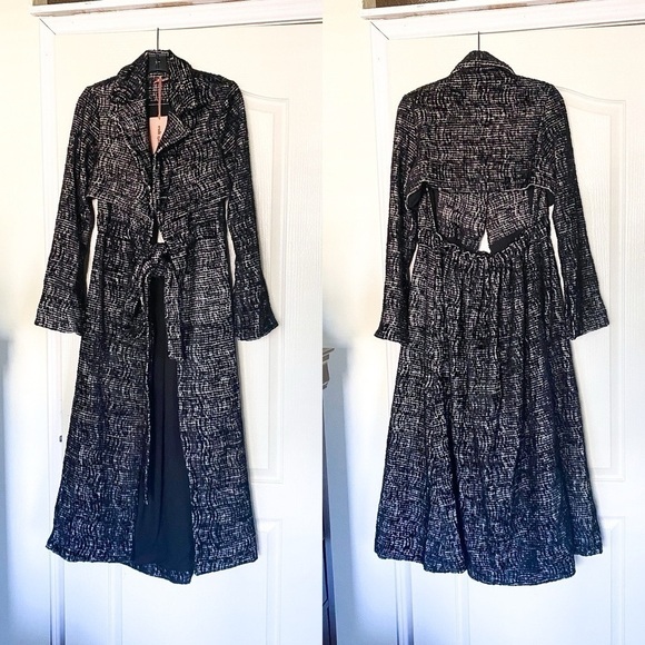 Cult Gaia Aya Matelassé Velvet Open-Back Coat Belted Long Black Size Small NWT - Picture 2 of 11